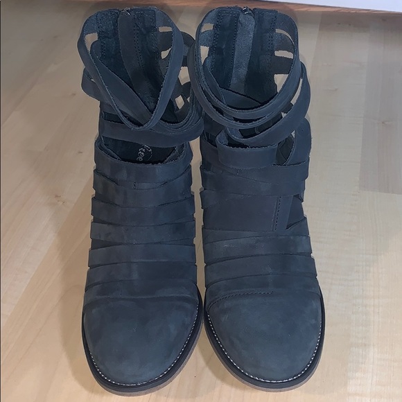 FREE PEOPLE HYBRID STRAPPY Grey Suede Bootie NWOT - Picture 9 of 16